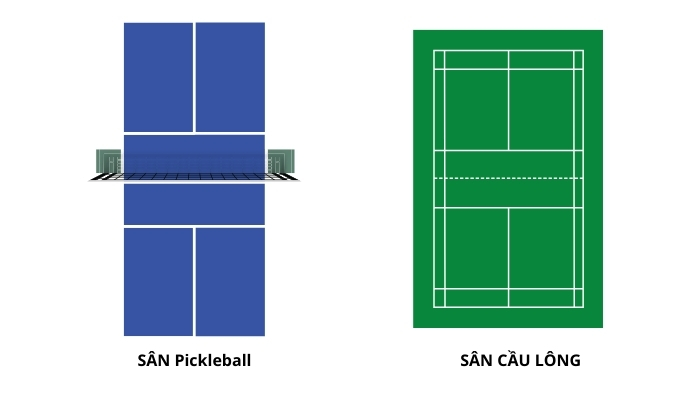 So sánh sân Pickleball và sân cầu lông