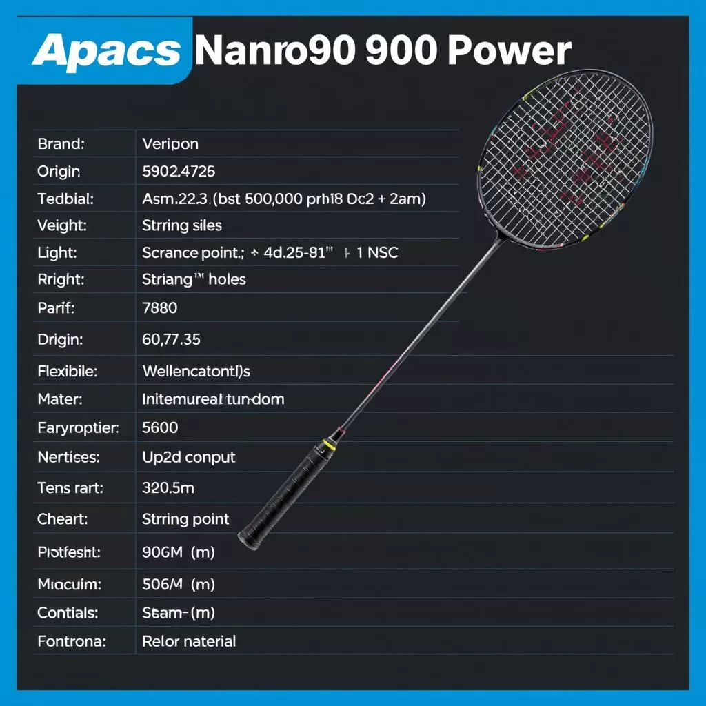 Bảng thông số kỹ thuật vợt cầu lông Apacs Nano 900 Power