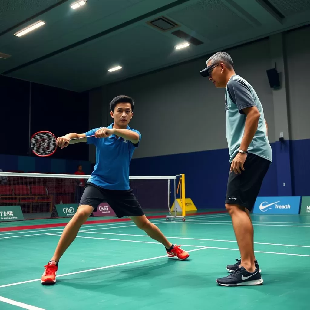 Lee Chong Wei training with his coach