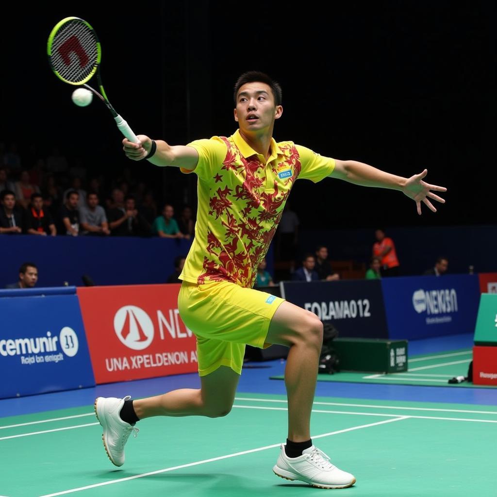 Lee Chong Wei thực hiện cú smash uy lực tại All England Open