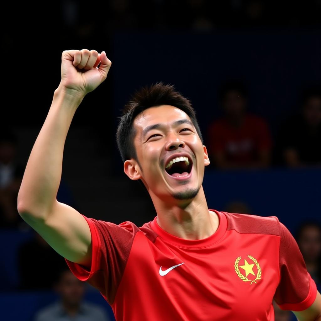 Lin Dan ăn mừng chiến thắng