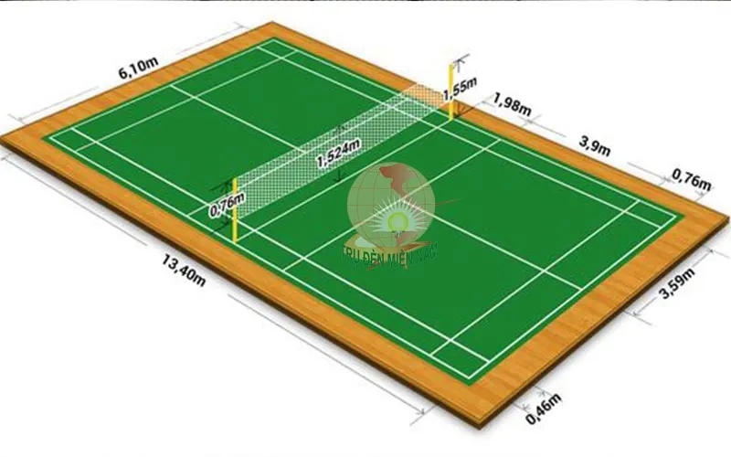 alt: Kích thước sân cầu lông tiêu chuẩn đơn và đôi