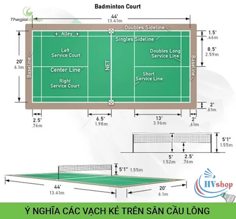 Các vạch kẻ trên sân cầu lông