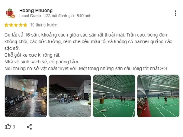 Sân đánh cầu lông Ruby nhận về nhiều phản hồi tích cực từ khách hàng