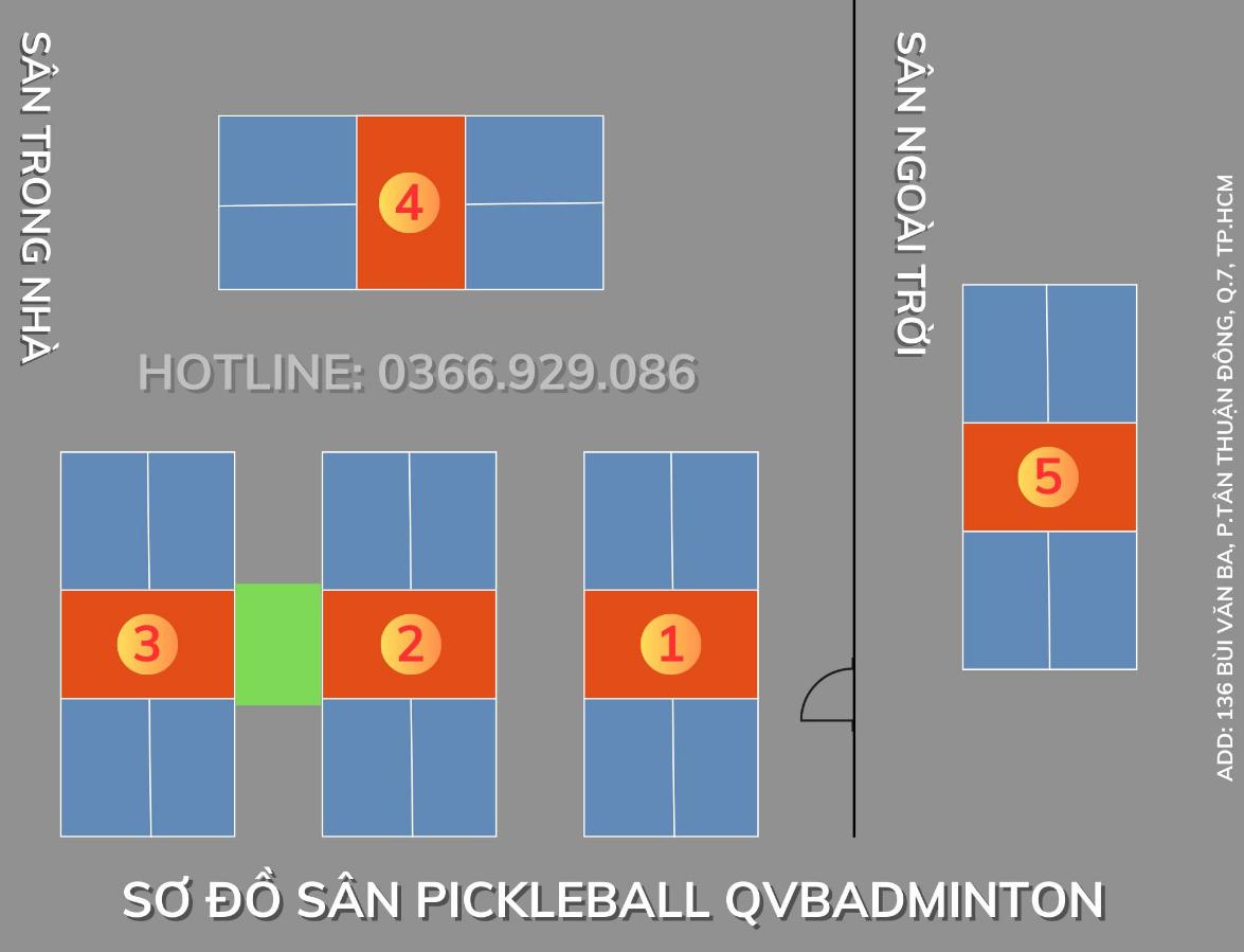 Sơ đồ sân Pickleball - Sân cầu lông Quốc Việt Badminton Quận 7