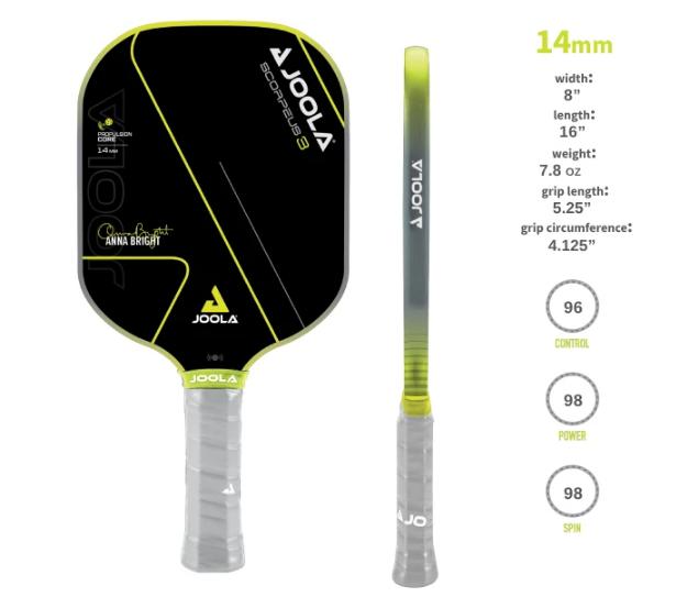 Thông số kỹ thuật vợt Pickleball Joola Anna Bright Scorpeus 3 14mm